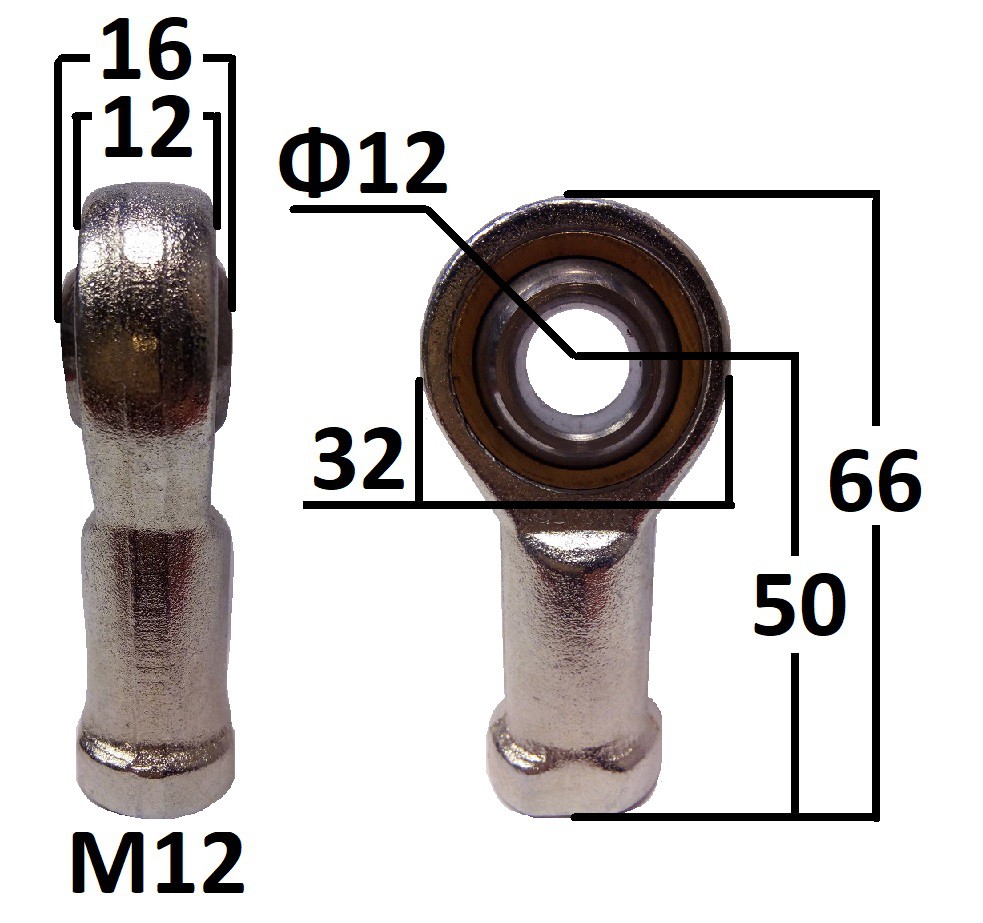 Przegub oczkowy wahliwy otwór o średnicy 12mm gwint M12 długość 50mm (TDNDG005P)