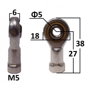 Przegub oczkowy wahliwy otwór o średnicy 5mm gwint M5 długość 27mm