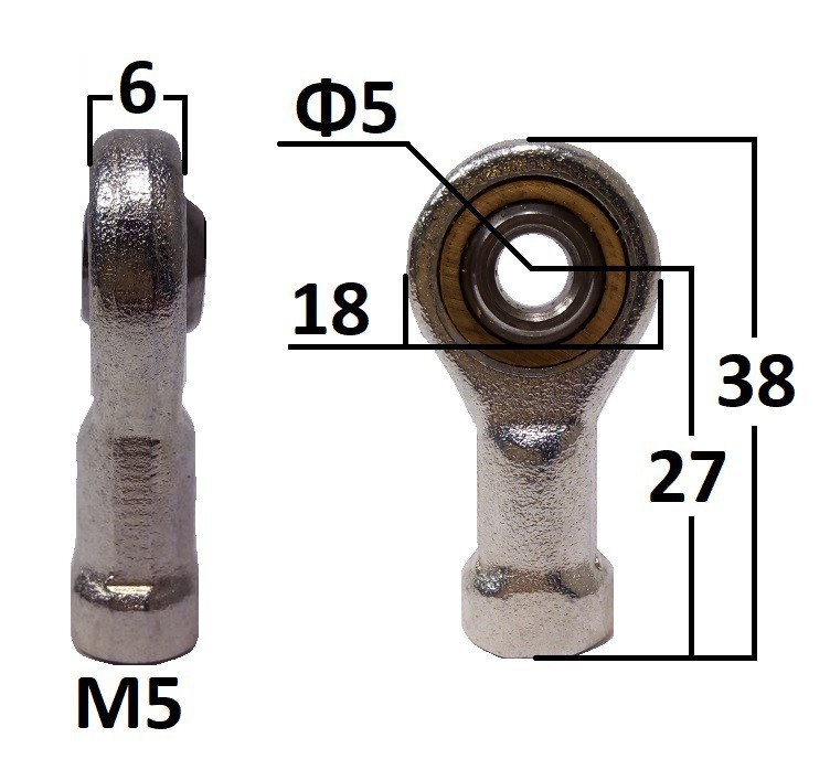 Przegub oczkowy wahliwy otwór o średnicy 5mm gwint M5 długość 27mm (TDNDG001P)