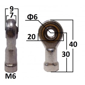 Przegub oczkowy wahliwy otwór o średnicy 6mm gwint M6 długość 30mm