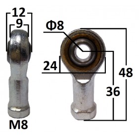 Przegub oczkowy wahliwy otwór o średnicy 8mm gwint M8 długość 36mm