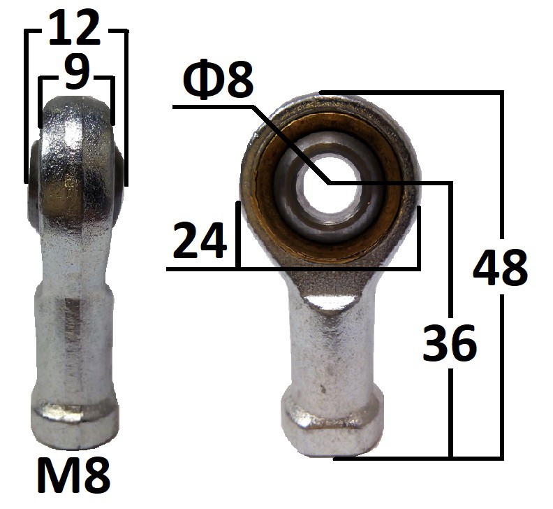 Przegub oczkowy wahliwy otwór o średnicy 8mm gwint M8 długość 36mm (TDNDG003P)
