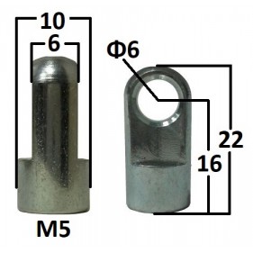 Przegub oczkowy otwór o średnicy 6mm gwint M5 długość 16mm grubość 6mm EY201001