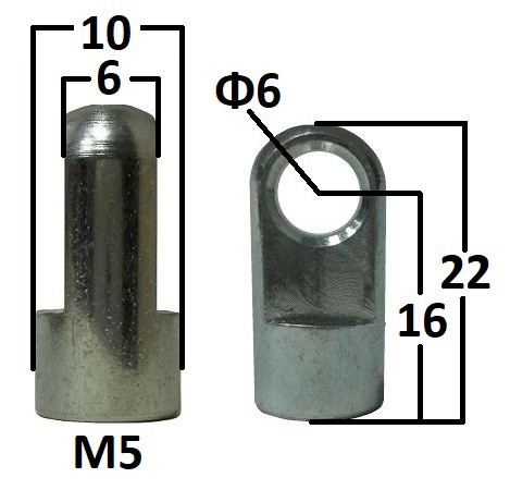 Przegub oczkowy otwór o średnicy 6mm gwint M5 długość 16mm grubość 6mm EY201001