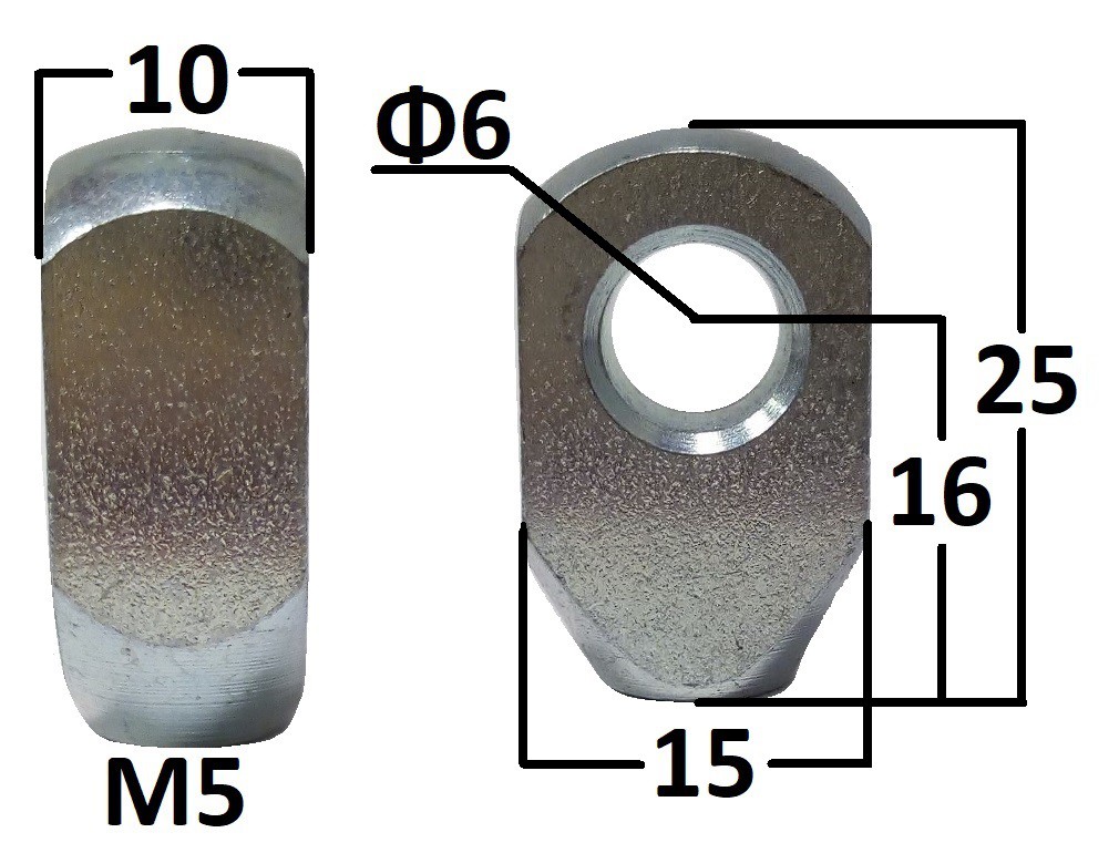 Przegub oczkowy otwór o średnicy 6mm gwint M5 długość 16mm grubość 10mm (AR16)