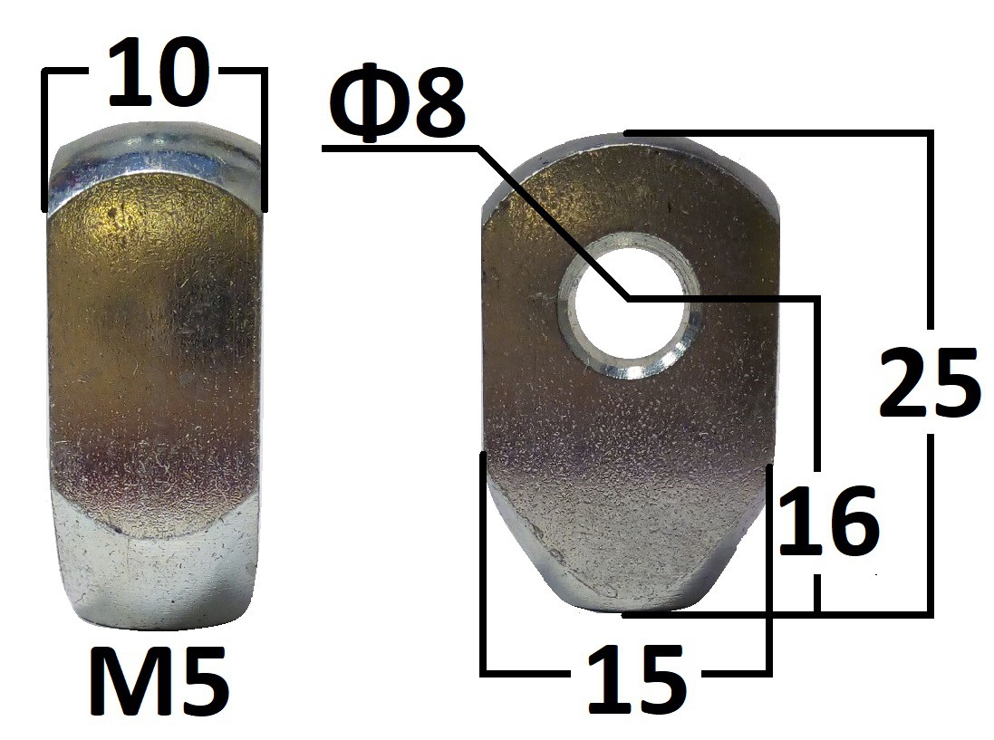 Przegub oczkowy otwór o średnicy 8mm gwint M5 długość 16mm grubość 10mm (AR168M5)