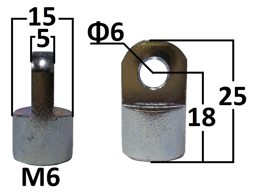 Przegub oczkowy otwór o średnicy 6mm gwint M6 długość 18mm grubość 5mm (TDN5M6)