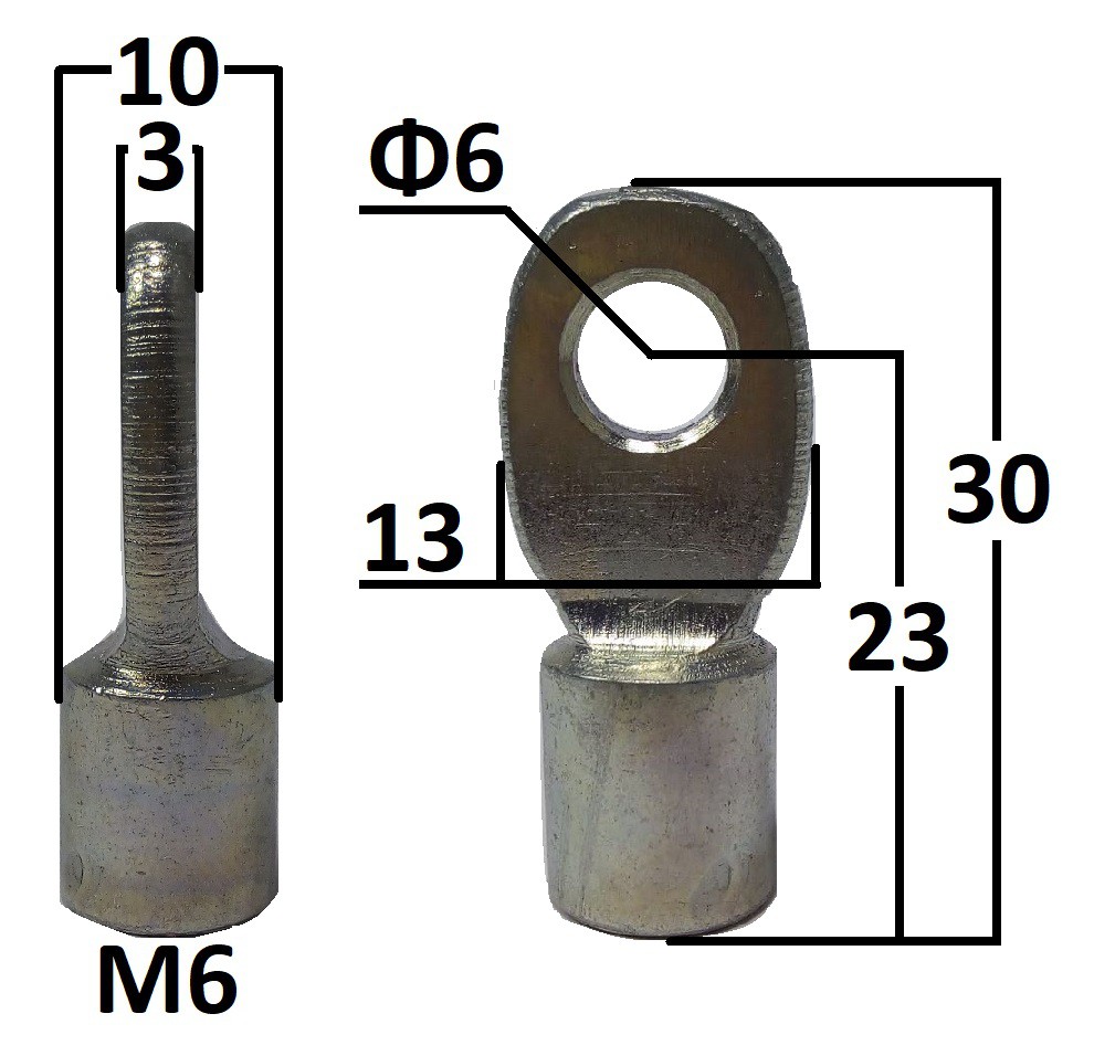 Przegub oczkowy otwór o średnicy 6mm gwint M6 długość 23mm grubość 3mm (FA25143)