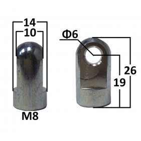 Przegub oczkowy otwór o średnicy 6mm gwint M8 długość 19mm grubość 10mm