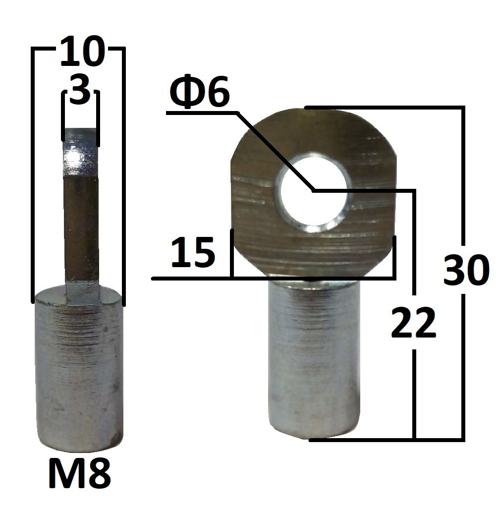 Przegub oczkowy otwór o średnicy 6mm gwint M8 długość 22mm grubość 3mm (EY305001)