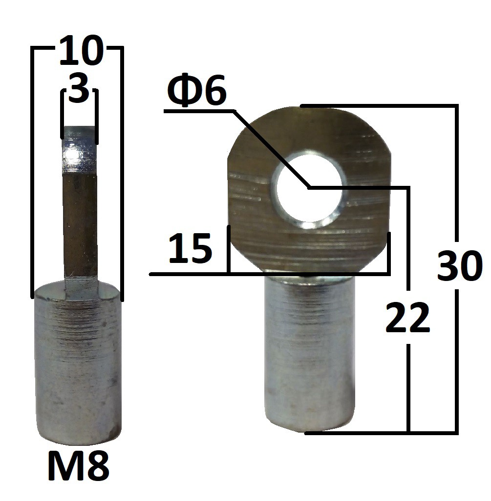 Przegub oczkowy otwór o średnicy 6mm gwint M8 długość 22mm grubość 3mm EY305001