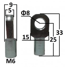 Przegub oczkowy otwór o średnicy 8mm gwint M6 długość 25mm grubość 5mm EY309