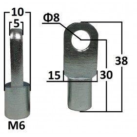 Przegub oczkowy otwór o średnicy 8mm gwint M8 długość 30mm grubość 5mm EY313001