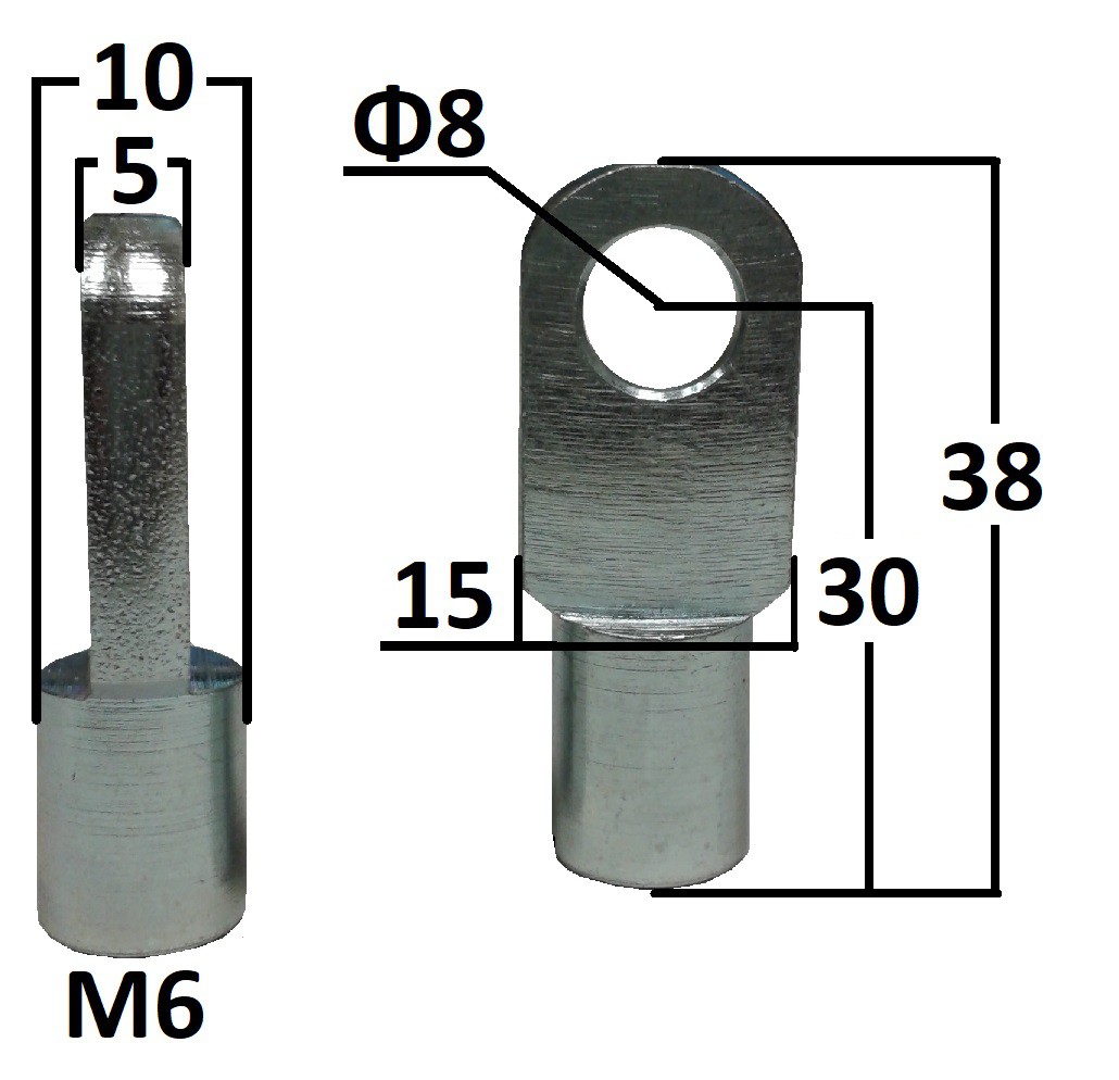 Przegub oczkowy otwór o średnicy 8mm gwint M8 długość 30mm grubość 5mm (EY313001)