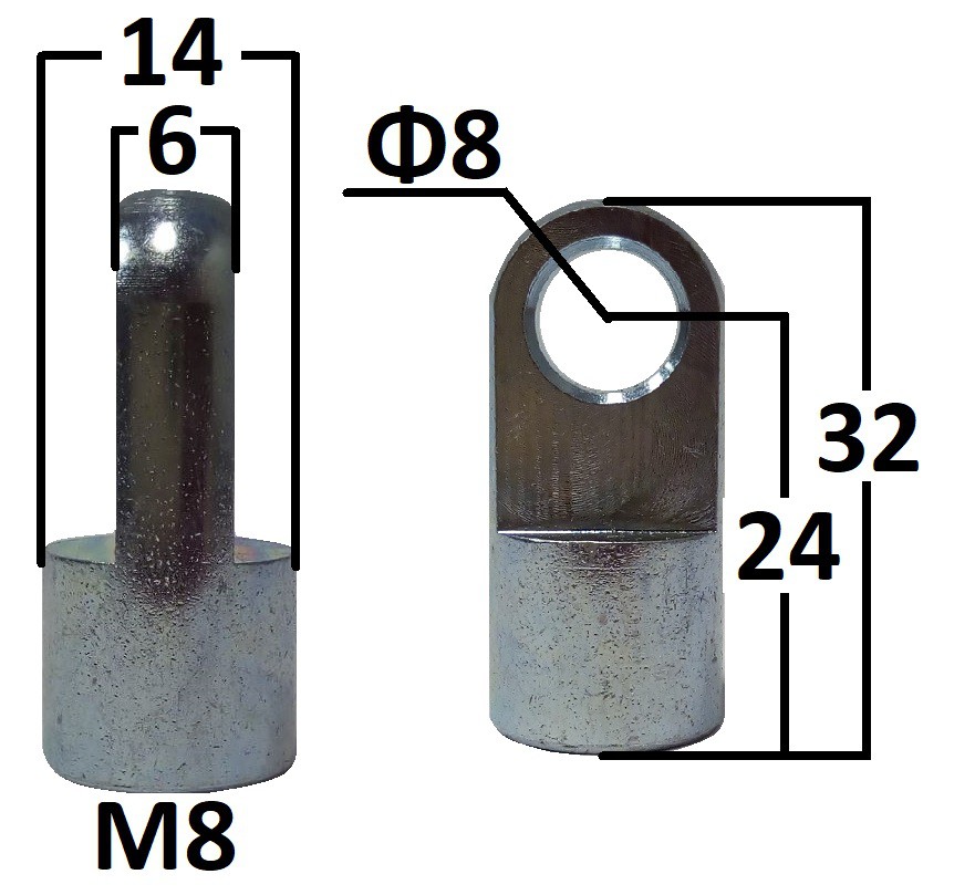 Przegub oczkowy otwór o średnicy 8mm gwint M8 długość 24mm grubość 8mm (AS24)