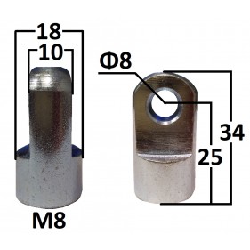 Przegub oczkowy otwór o średnicy 8mm gwint M8 długość 25mm grubość 10mm EY216