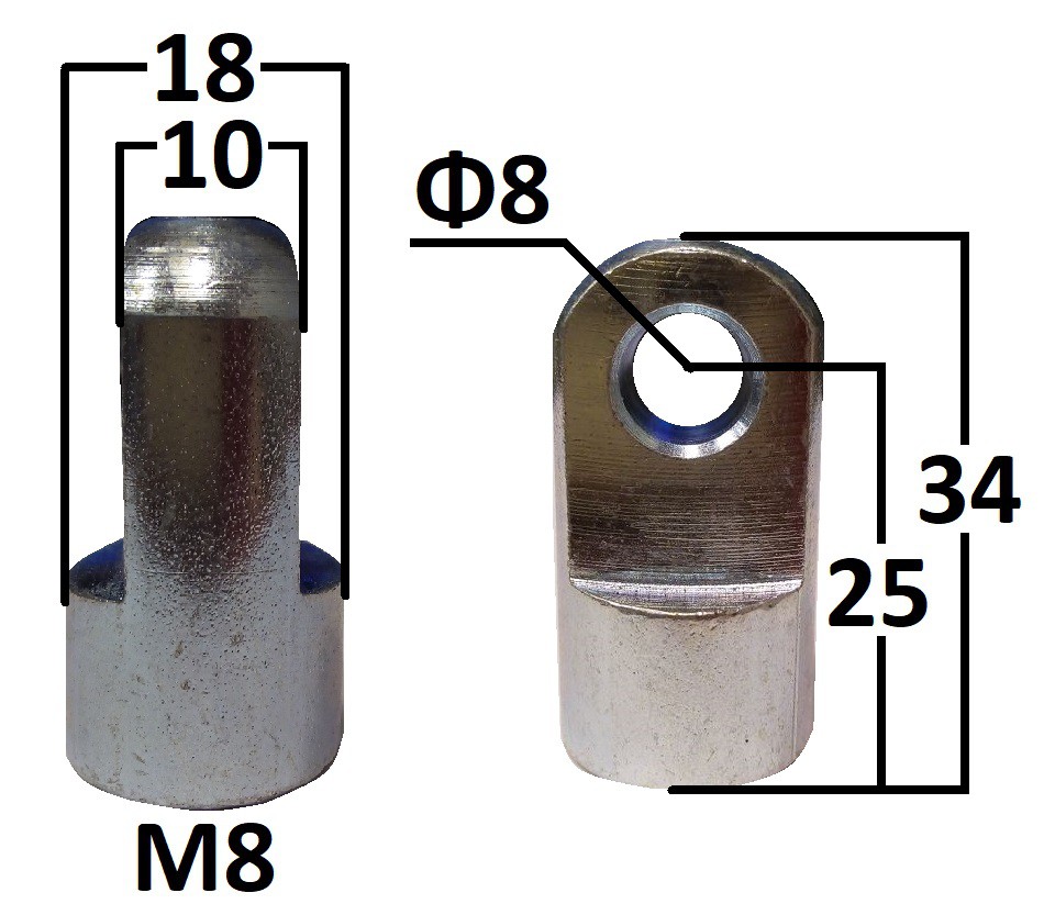 Przegub oczkowy otwór o średnicy 8mm gwint M8 długość 25mm grubość 10mm (EY216)