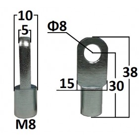 Przegub oczkowy otwór o średnicy 8mm gwint M8 długość 30mm grubość 5mm EY313