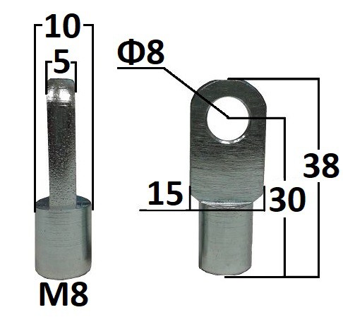 Przegub oczkowy otwór o średnicy 8mm gwint M8 długość 30mm grubość 5mm (EY313)