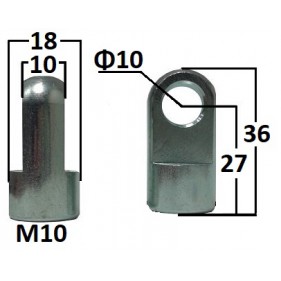 Przegub oczkowy otwór o średnicy 10mm gwint M10 długość 27mm grubość 10mm