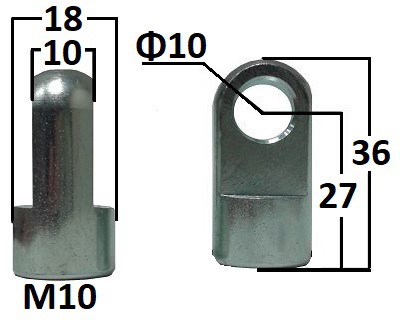 Przegub oczkowy otwór o średnicy 10mm gwint M10 długość 27mm grubość 10mm (AU2710)