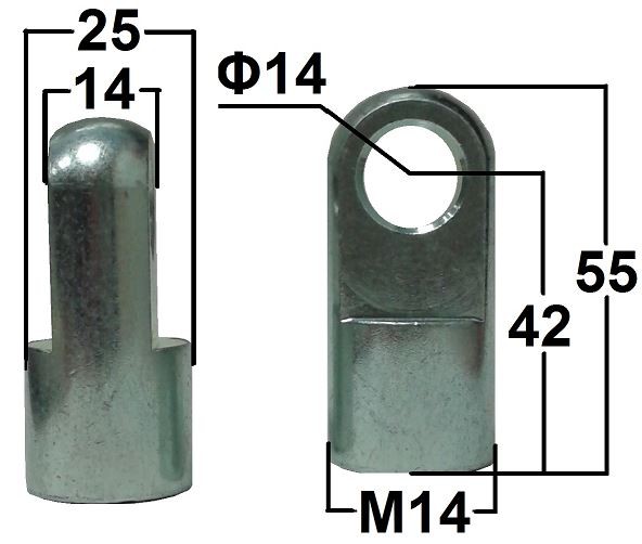Przegub oczkowy otwór o średnicy 14mm gwint M14 długość 42mm grubość 14mm