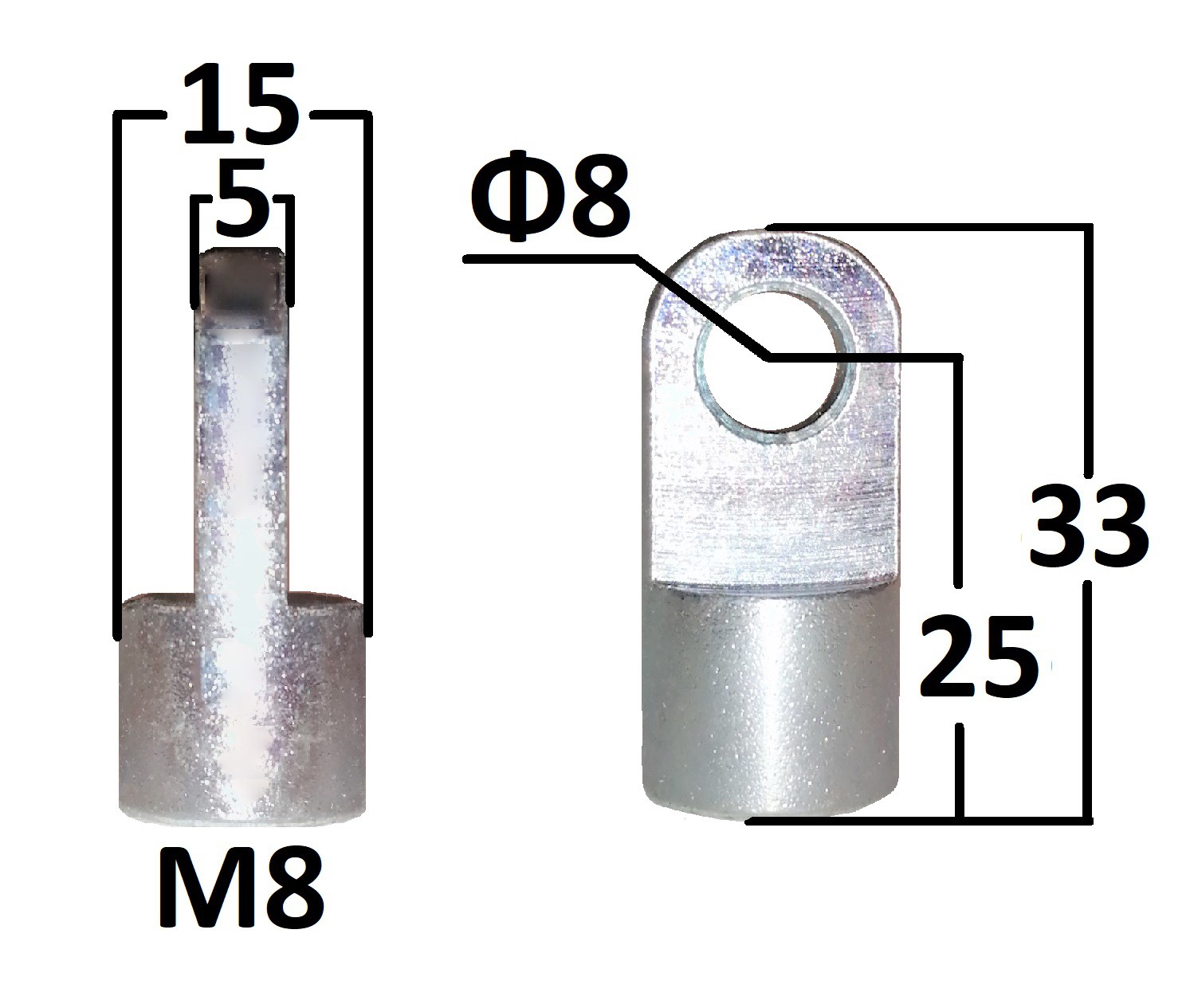 Przegub oczkowy otwór o średnicy 8mm gwint M8 długość 25mm grubość 5mm (EY210)