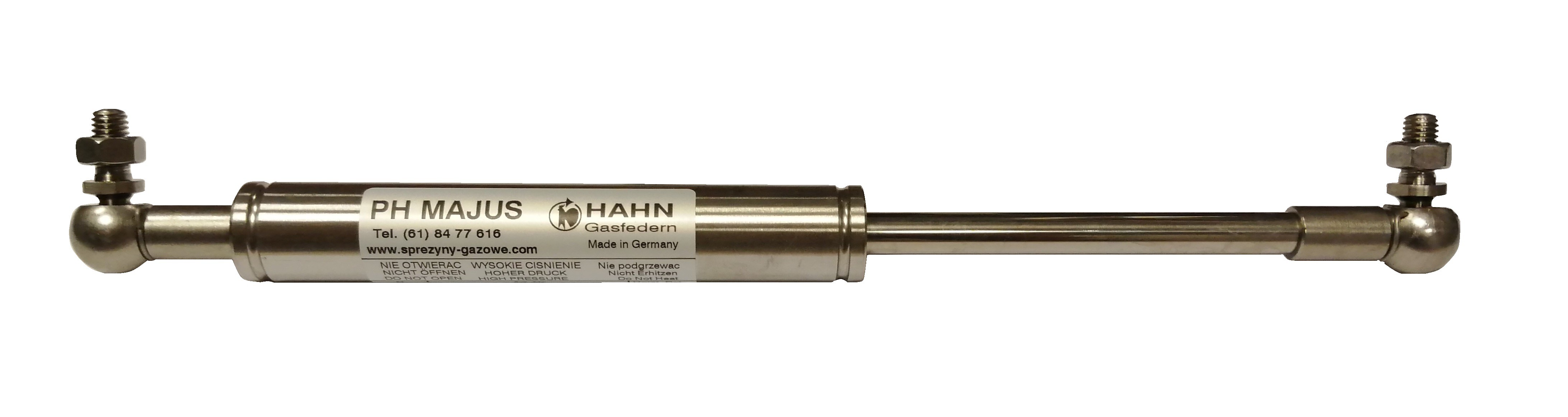 Sprężyna gazowa (HAHN Gasfedern) pchająca stal nierdzewna długość 302mm skok 100mm siła 100N-1200N